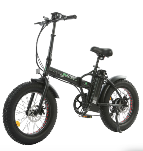 Ecotric Matt Black 48V portable and folding fat ebike with LCD display