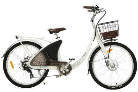 Ecotric 26inch White Lark Electric City Bike For Women with basket and rear rack